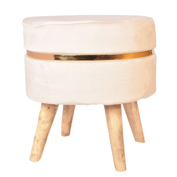Off White Colour Smooth Ring Velvet Pouf